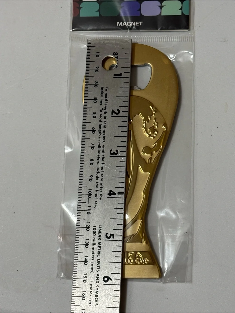 FIFA World Cup Trophy Magnetic Bottle Opener Gold Tone Soccer Limited Ed NEW